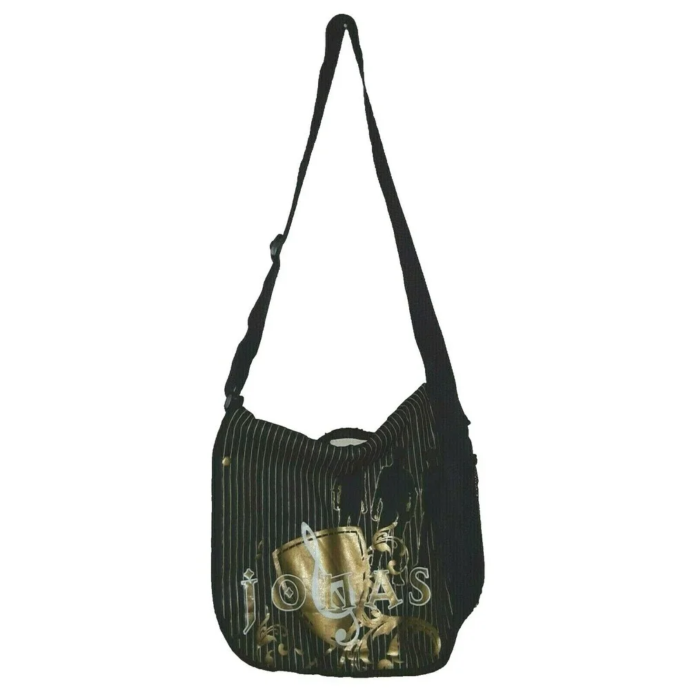 Disney Jonas Black Gold White Adjustable Strap Messenger Shoulder Tote Bag